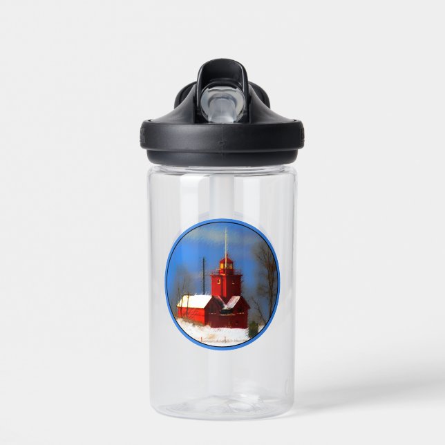 Big Red Lighthouse Painting - Original Art Water Bottle (Front)
