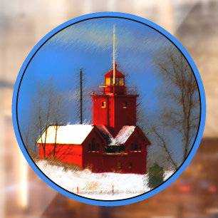 Big Red Lighthouse Painting - Original Art Window Cling
