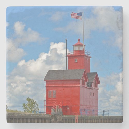 Big Red Lighthouse Stone Coaster