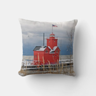 Big Red Lighthouse Throw Pillow