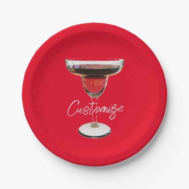Big Red Margarita Cocktail Drink Thunder_Cove Paper Plates (Front)