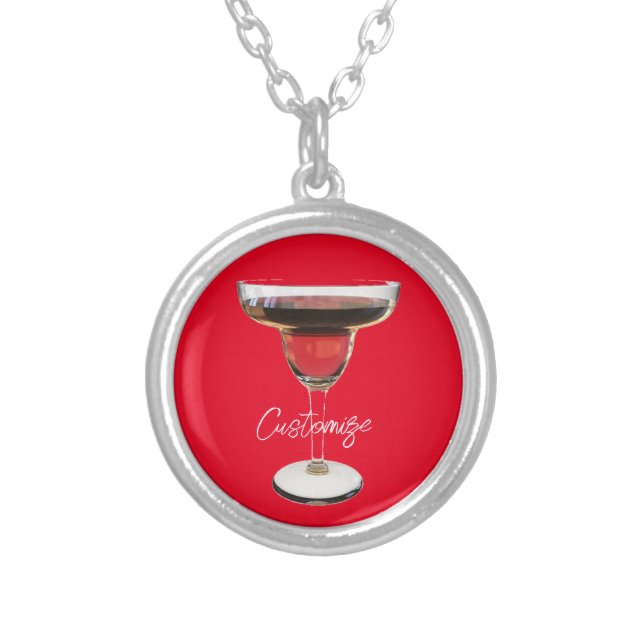 Big Red Margarita Cocktail Drink Thunder_Cove Silver Plated Necklace (Front)