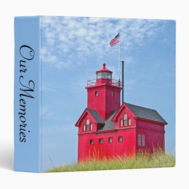 Big Red Michigan Lighthouse 3 Ring Binder (Front/Spine)