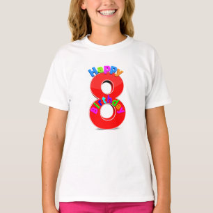 Big Red Number 8 with Typography Birthday T-shirt