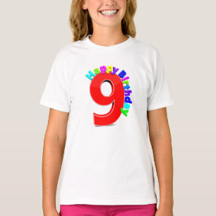 Big Red Number 9 with Typography Birthday T-shirts