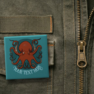 Big Red Octopus Artwork Custom Text Design Button