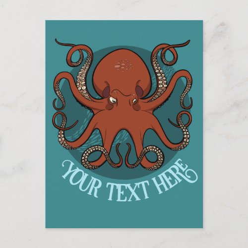 Big Red Octopus Custom Text Nautical Theme Artwork Postcard