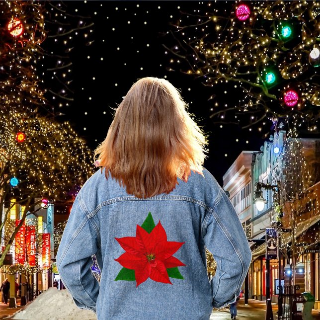 Big Red Poinsettia Flower  Denim Jacket (Creator Uploaded)