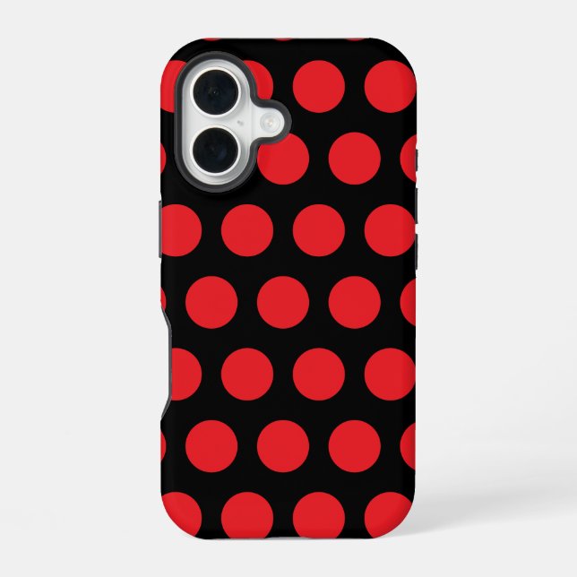 Big Red Polka Dots on Black Towel iPhone Case (Back)