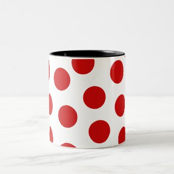 Big Red Polka Dots On Customizable Background Two-tone Coffee Mug by ChicPink at Zazzle