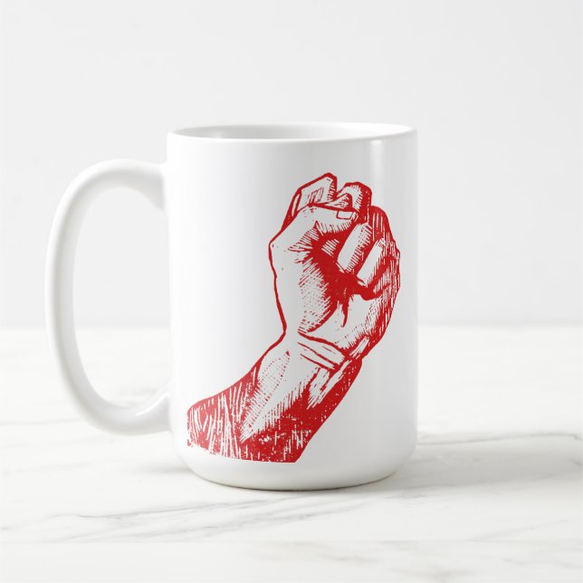 Big Red Raised Defiant Fist Coffee Mug (Left)