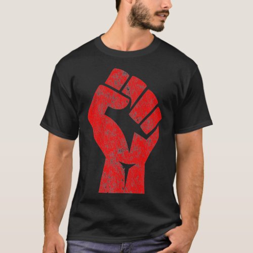 Big Red Raised Fist Salute of Unity Solidarity T_Shirt
