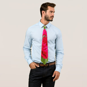 Big red roses in the garden neck tie