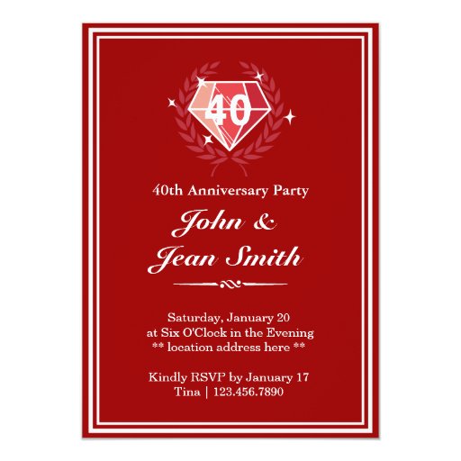 40 Anniversary Invitations Red 7