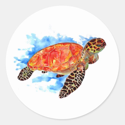 Big Red Sea Turtle Classic Round Sticker
