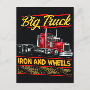 Big red semi truck iron and wheels holiday postcard