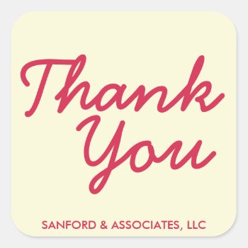 Big Red Thank You In Cursive Business Etiquette Square Sticker by FidesDesign at Zazzle