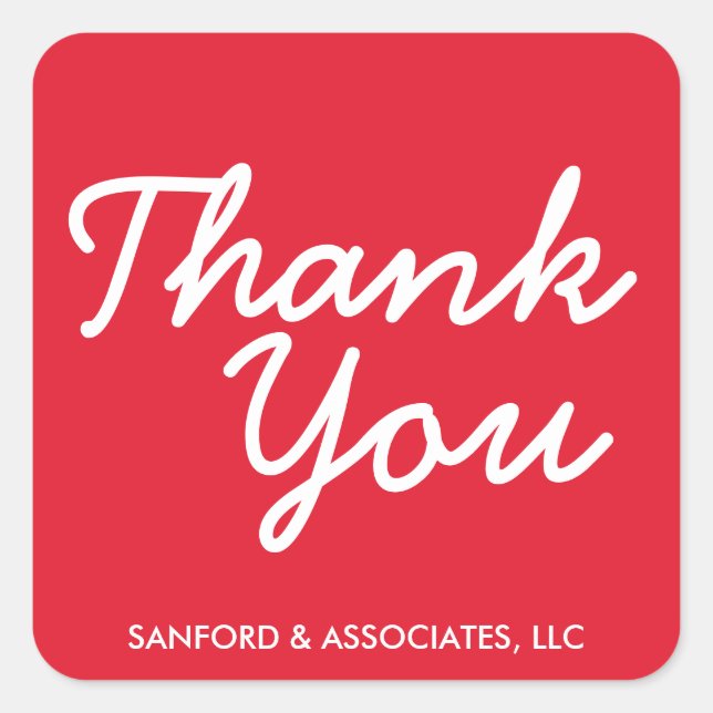 Big red Thank You in cursive business etiquette Square Sticker (Front)