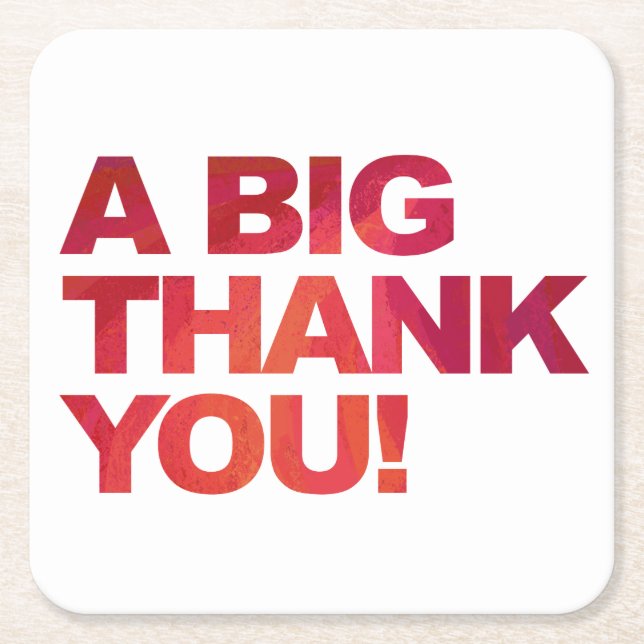 Big Red Thank You Square Paper Coaster (Front)