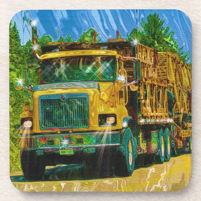 Big Red Yellow Truck for Truckers & Truck-Lovers Drink Coaster (Front)