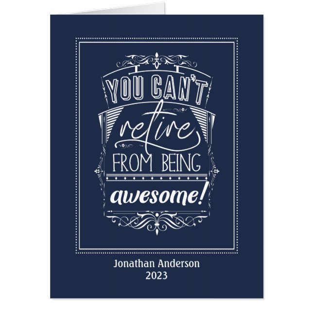 BIG Retire Awesome Modern Blue Retirement Quote Card (Front)
