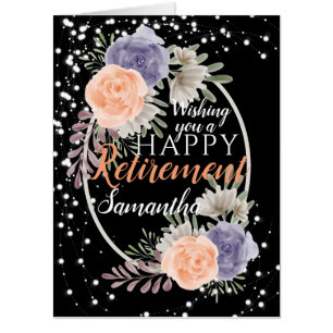 Big Retirement Peony Rose Floral Black Card