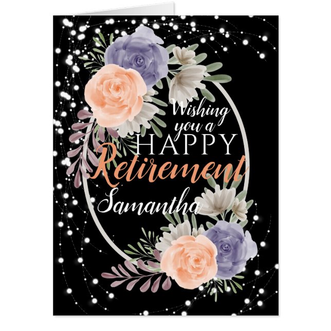 Big Retirement Peony Rose Floral Black Card (Front)