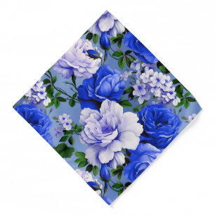 Big Retro Blue Rose Flower Bandana