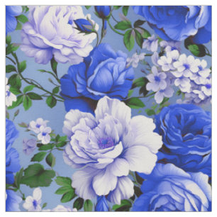 Big Retro Blue Rose Flower Fabric
