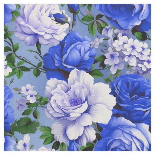Big Retro Blue Rose Flower Fabric