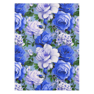 Big Retro Blue Rose Flower Tablecloth