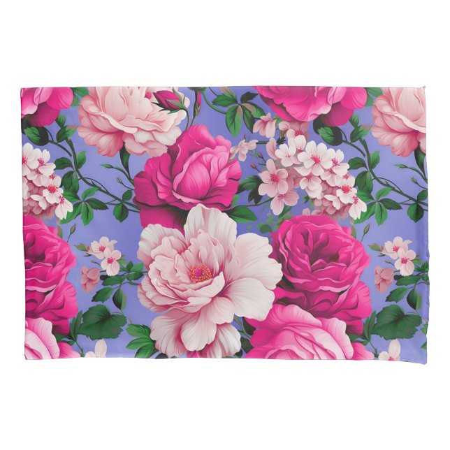 Big Retro Pink Rose Flower Pillow Case (Front)