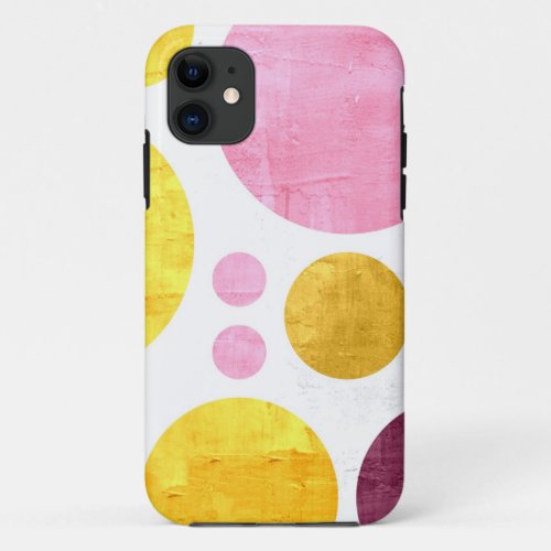 Big Retro Polka Dots  Pink Yellow Brown iPhone 11 Case
