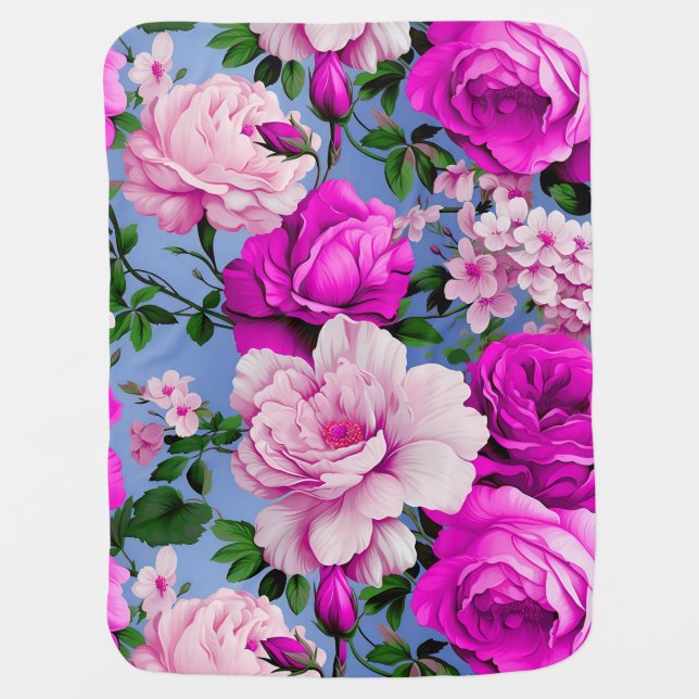 Big Retro Purple Rose Flower Baby Blanket (Front)