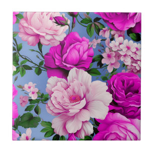 Big Retro Purple Rose Flower Ceramic Tile