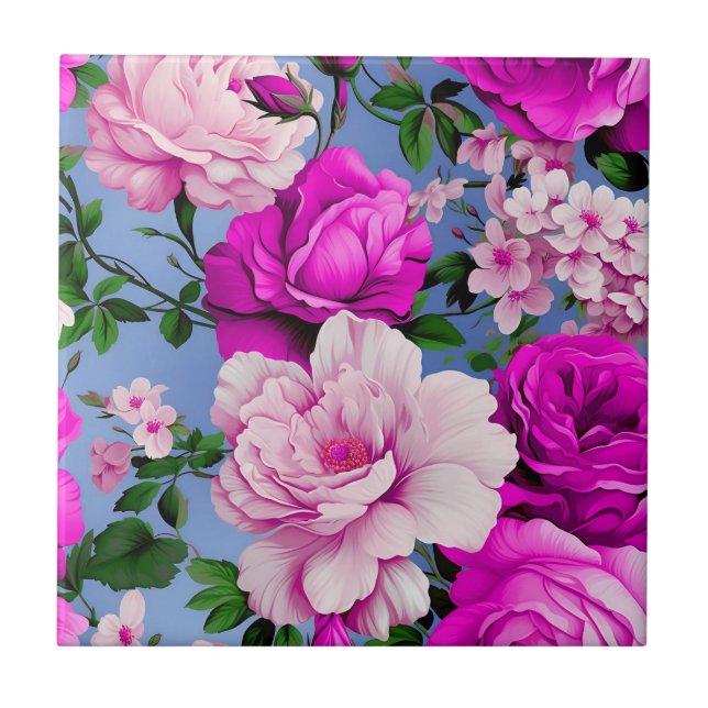 Big Retro Purple Rose Flower Ceramic Tile (Front)