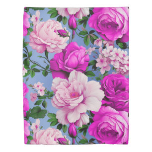 Big Retro Purple Rose Flower Duvet Cover