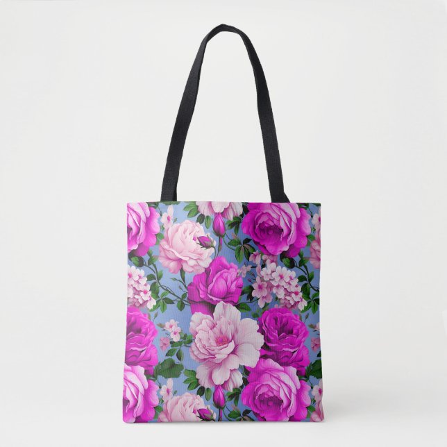 Big Retro Purple Rose Flower Tote Bag (Front)