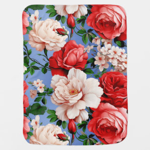 Big Retro Red Rose Flower Baby Blanket