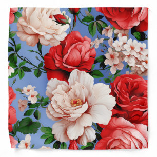 Big Retro Red Rose Flower Bandana