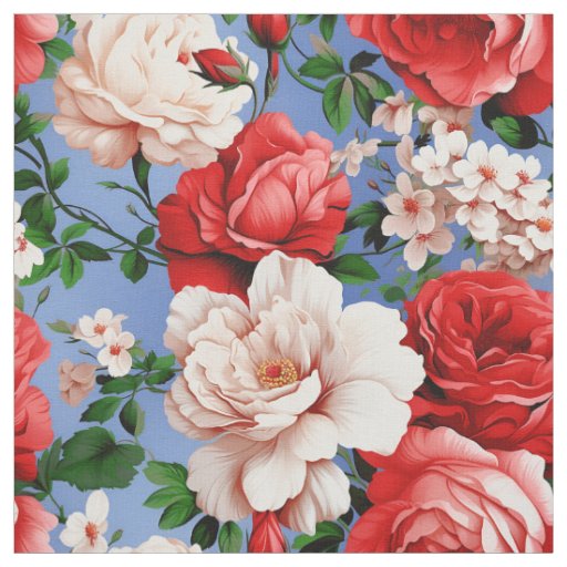 Big Retro Red Rose Flower Fabric