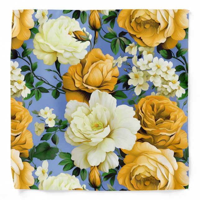Big Retro Yellow Rose Flower Bandana (Front)