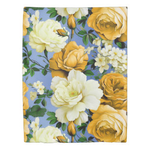 Big Retro Yellow Rose Flower Duvet Cover
