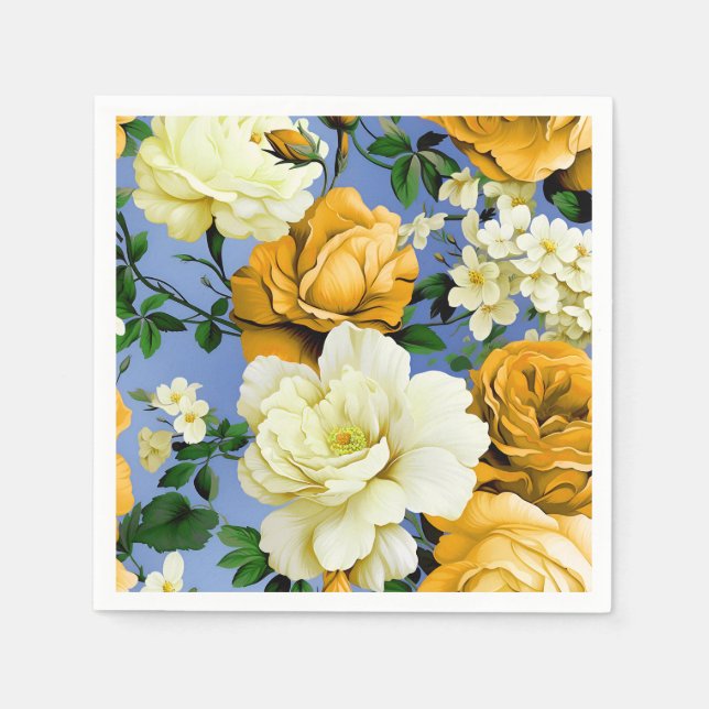 Big Retro Yellow Rose Flower Napkins (Front)