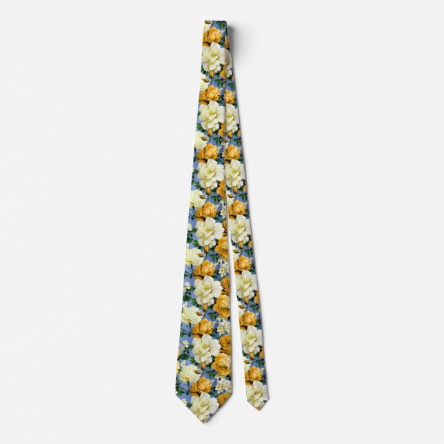 Big Retro Yellow Rose Flower Neck Tie (Front)