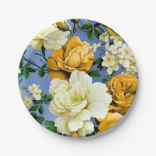 Big Retro Yellow Rose Flower Paper Plates