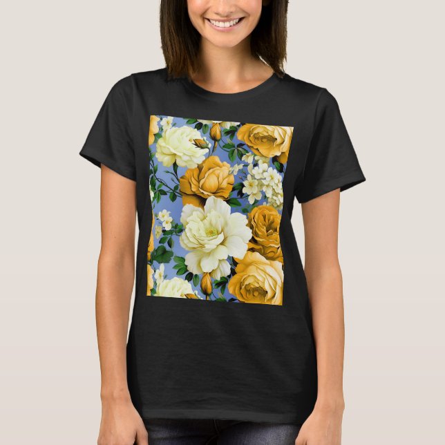 Big Retro Yellow Rose Flower T-Shirt (Front)