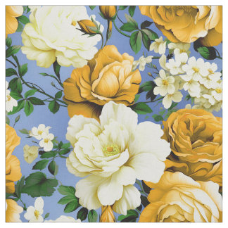 Big Retro Yellow Rose Flower Textile Fabric