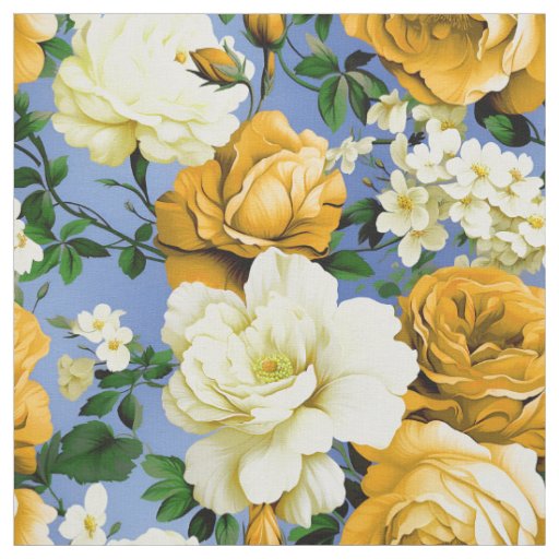Big Retro Yellow Rose Flower Textile Fabric