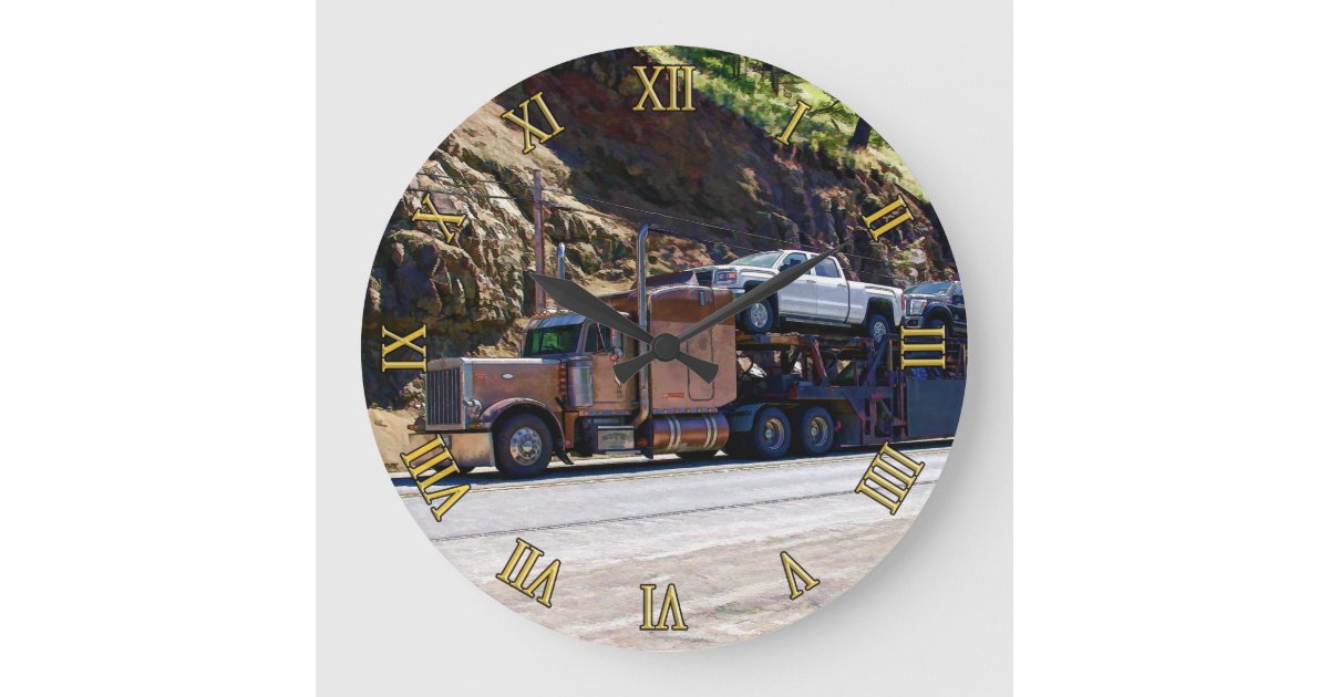 Big Rig Auto Transporter for Truckers Large Clock | Zazzle
